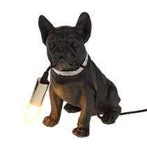 lampe de table tiscleuchte  table lamp dog chien bouledogue noir schwarz polyrésine strass colier décoration intérieur toutou cadeau idee noel paques anniversaire mariage pas cher werner Francis metal 