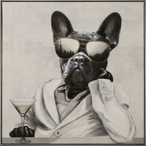 peinture toile tableau acrylique chien mafieux cocktail lunette soleil noir or sepia costume bar décoration intérieure moderne tendance design fantaisie originale raffinée luxe idee cadeau mariage anniversaire femme homme noel petit prix promotion solde n
