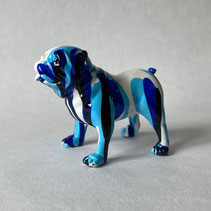 statue bleue peint a la main statuette chien bouledogue francais américain couleur coulure mini petite taille idee cadeau decoration noel anniversaire paques collector moderne tendance design fantaisie toutou polyresine résine porceleine 