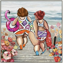 impression toile tableau femme couleur plage amie amitiée idee deco decoration cadeau anniversaire mariage noel paque ete plage vacances moderne tendance design frais fun fantaisie popoart fleurs 