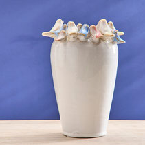vase gres decoration oiseau pastel blanc faience table fleur moderne tendance romantique idee cadeau anniversaire mariage noel femme homme plaisir promo soldes luxe chic jolie table bleu rose 