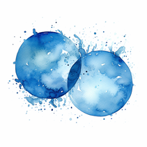 zwei blaue Vollmonde überlappend im Wasserfarben Stil mit blauen Spritzern um die Monde herum