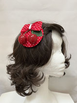 Fascinator mini rot weiße Punkte Schleife Kirschen Blatt