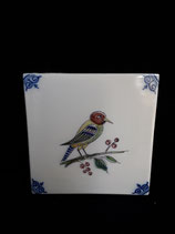 Carreau Oiseau coloré 18   fond bleuté Dimensions 13cm×13cm Faience de Delft