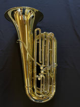 Tuba "Schmid" - 4-ventilig - Messing, lackiert - Neusilberaussenzüge - mit Zubehör und Etui