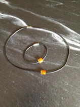 Set aus Lederhalsband und Armband mit Magnetverschluss und Orange Perle
