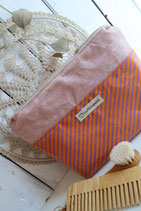 Necessaire gross orange-flieder gestreift und rosa üni