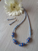 Halskette und Ohrbrisuren Lampwork Blau/Gold S - 0199