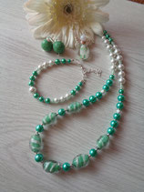Schmuckset Grün-weiß Muranoperlen S - 0334