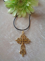 Kautschuckbandkette "Kreuz" antik gold  K - 0188