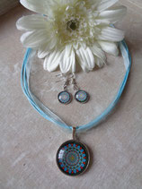 Schmuckset "Mandala" silber hellblau   S - 0308