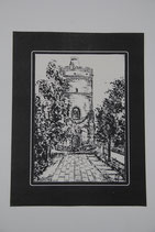 Kunstdruck schwarz weiß mit Passepartoutkante Storchenturm Müncheberg Ines Jaitner