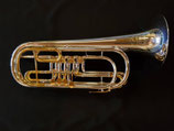 Basstrompete -  "Schmid" -  versilbert - vergoldete Züge - vergoldetes Druckwerk - 4 Drehventile - vibrationsentdämpft