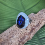 Bague verre bleu ciel et dichroïque bleu