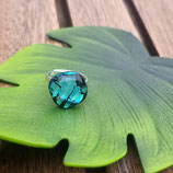 Bague verre  dichroïque bleu vert lagon en Argent réglable