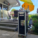 Airline Trolley in Schwarz mit Originalschild der Swiss, inklusive 1 Sidebox aus Alu und 5 neuen Schubladen