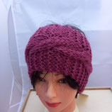 Bandeau rose framboise avec torsade en laine, serre tête en laine pour le ski, cache oreille rose, headband