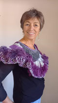 Chauffe épaule femme en laine grise bordeaux violette au crochet