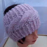 Bandeau rose pastel avec torsade en laine, serre tête en laine pour le ski, cache oreille rose, headband