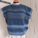 Pull femme manche courte en laine bleue tricoté main