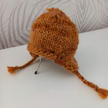 Bonnet bébé laine marron avec oreilles tricoté main