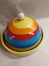 Käseglocke  runde Dose für Käse oder Wurst oder Kuchen aus Keramik im Design regenbogen