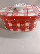 kleiner ovaler Brottopf Brotdose "pane" Brotkasten aus Keramik für Singles oder kleine Haushalte im Design Karo Rot