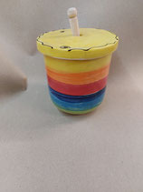 Honigtopf Keramik Topf für Marmelade oder Honig mit Löffel im Design Regenbogen