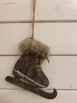 Anhänger Holzschlittschuh braun mit Pelz 12x12cm