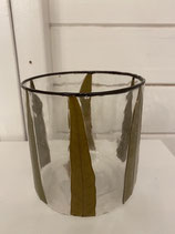 Glasvase oder Windlicht mit eingegossenem Blatt dia 10cm h 10cm