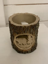 Teelicht Holzoptik Bär mit Baum 8x8cm