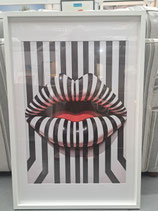 BRAND NEW Framed Black & White Striped Lips Print