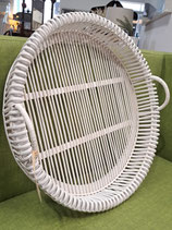 Large Round White Cane Tray
