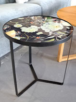 Round Black Floral Glass Top Side Table - 2 Available