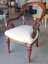 Vintage Rosewood Balloon Back Armchair with Linen Seat