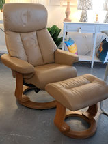 "Zedere" Caramel Leather Swivel Reclining Armchair with Matching Ottoman