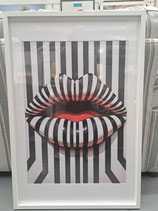 BRAND NEW Framed Black & White Striped Lips Print