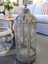 EX DISPLAY Large Rustic Grey Metal & Glass Lantern