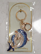 BRAND NEW Blue Diamonte Dolphin Pair Keyring