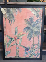 Framed Coral Pink & Green Jungle Palms Bamboo Print