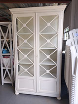 Tall White Painted Timber & Glass Storage Cabinet with Key