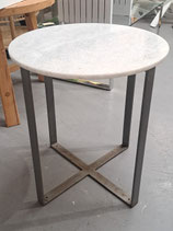 Round White & Grey Granite Top Side Table