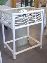 Glass Top White Cane Side Table