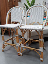 "Provincial Home Living" Pair Bamboo & White Wicker Stools