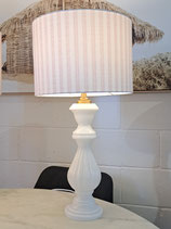 BRAND NEW White Glass Lamp with Striped Shade - 2 Available