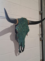Tuquoise Stone Encrusted Bull Skull Wall Hanging
