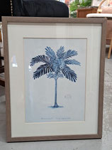 "One World" Glass Framed Blue Palm Print