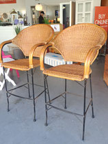 Pair Cane & Metal Stools