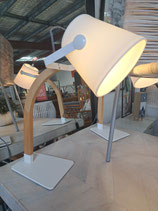 "Beacon" Large Curved Timber & White Metal Adjustable Lamp