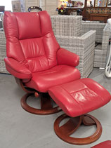 "IMG" Red Leather Swivel Recliner Lounge Chair with Ottoman